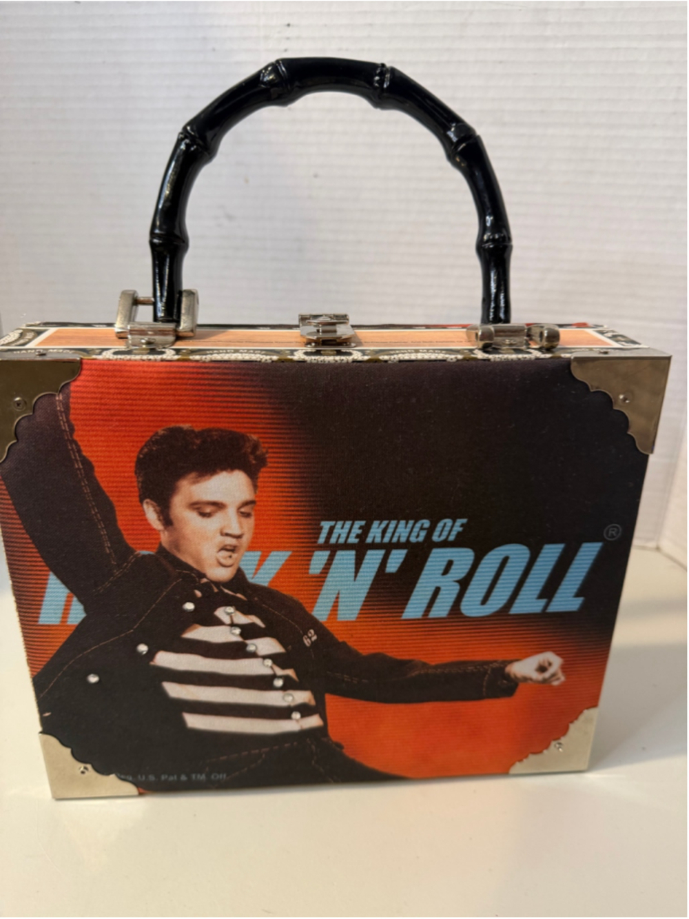 Women's Unbranded Elvis Rock 'N' Roll Cigar Box Tote Bag, One Size, Black/Orange
